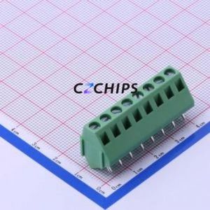 DB103-5.0-8P-GN-S Screw Terminal Block Through hole Component (THT),P=5mm Connector 1x8P 5mm Green Through Hole - Product Image 1