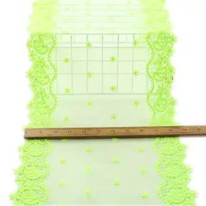 Latest New 28CM Bright Fluorescent Green Color Embroidered Lace Trimming for Ladies' Lingerie