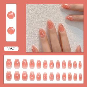 Vente en gros directe usine de faux ongles préfabriqués Nude Tibetan Blue Star French Almond pour boutiques de mode - Product Image 3