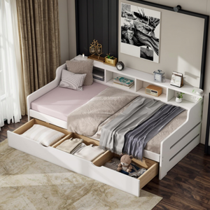 Customized Modern European Solid Wood White Children's <strong>Day</strong> <strong>Bed</strong> Frame <strong>with</strong> 3 <strong>Drawers</strong> for Kids Bedroom Furniture Hotels Apartments - Product Image 4