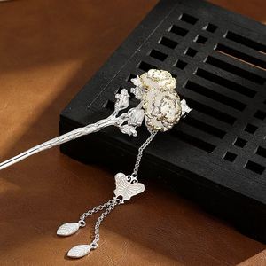 Accessoires de coiffure vintage pour femmes et filles, style Hanfu, avec fleurs et pompons, comprenant des bâtonnets pour cheveux longs et une épingle à cheveux traditionnelle chinoise en forme de rose pour chignon - Product Image 4