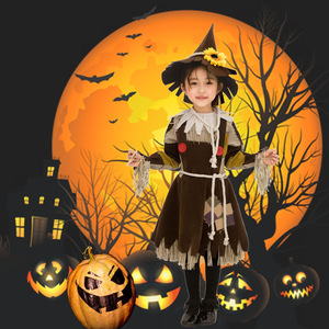 Disfraz de espantapájaros de Halloween de Yi Xiaoyi, vestido marrón con sombrero para niños y niñas, estilo vintage para actuaciones en escenario - Product Image 1