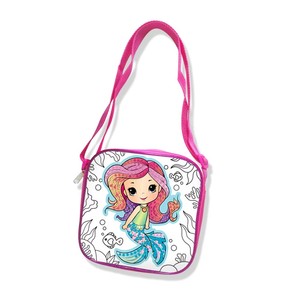Borsa a Tracolla Personalizzabile per Bambini con <span class=keywords><strong>Disegni</strong></span> <span class=keywords><strong>di</strong></span> Sirene, Cristalli e Pennarelli, Regalo per Ragazzi e Ragazze, Zaino Scolastico da Dipingere - Product Image 2