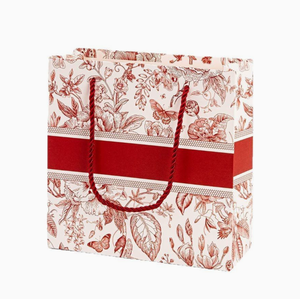 Sac en papier personnalisable avec logo, motif floral rouge vintage Chinoiserie, sac cadeau festif, sac à main à motif floral avec nœud et ruban - Product Image 1