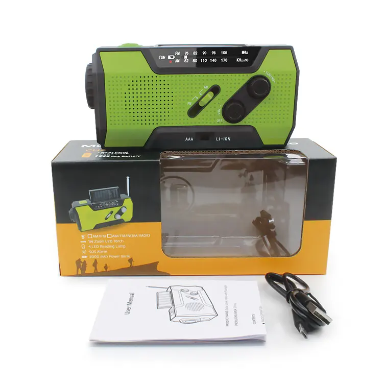 Factory Direct Sale Portable Radio with Emergency flashlight hand crank solar radio NOAA Weather Radio for Reading Lamp