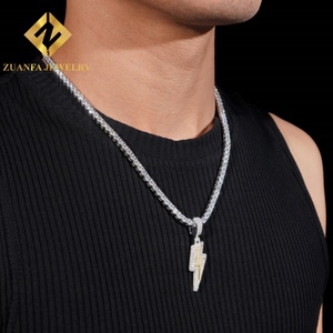 อินเทรนด์เย็นออกเครื่องประดับฮิปฮอปสีขาวและสีเหลืองสองโทน925เงิน VVS Moissanite จี้สายฟ้าแลบ - Product Image 6