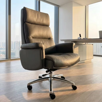 Chaise de bureau en cuir Nappa gris foncé texturé, détails cousus à la main exquis et soutien ergonomique