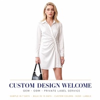 Robe chemise en satin pour femme OEM ODM, logo et taille personnalisés, manches longues, col, taille froncée, mini-robe pour les acheteurs en gros