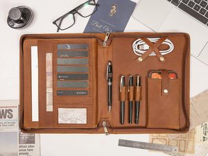 Tempat File Kunci Zip Folder File Kulit Asli - Organizer