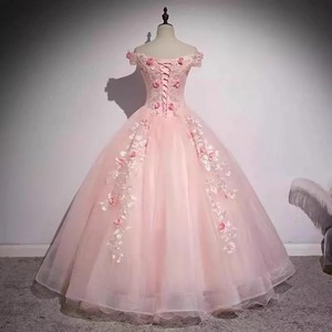 Pink Floral Off Shoulder Ball Gown Chiffon Empire Waistline Evening Dress For Solo Singers Art Exam Piano Guzheng Players - Product Image 4