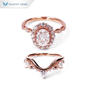 Tianyu Gems Rose Gold Ring Set Oval Cut Moissanite Diamonds Wedding Ring Set para mujer - Product Image 3