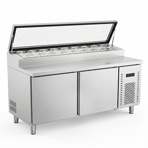 Réfrigérateur de préparation de <span class=keywords><strong>pizzas</strong></span> et <span class=keywords><strong>comptoir</strong></span> de station à sandwichs commercial en acier inoxydable 201, directement de l'usine - Product Image 1