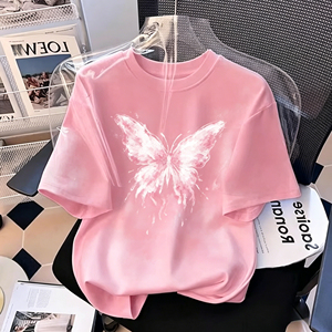 T-<span class=keywords><strong>shirt</strong></span> d'été en coton pour <span class=keywords><strong>femme</strong></span>, grande <span class=keywords><strong>taille</strong></span>, tendance, avec logo OEM d'usine 2026, imprimé dessin animé mignon, col rond, manches courtes, coupe ample - Product Image 1