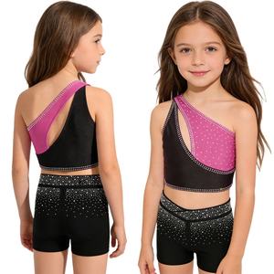 Tenue de patinage artistique, de gymnastique et de danse pour filles de 6 à 16 ans, ensemble haut court et short pour spectacles de danse et événements sportifs - Product Image 3