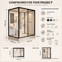 Unité de salle de bain préfabriquée modulaire YEETE - Cabine de douche prête à l'emploi avec porte coulissante et receveur en acrylique pour projets hôteliers