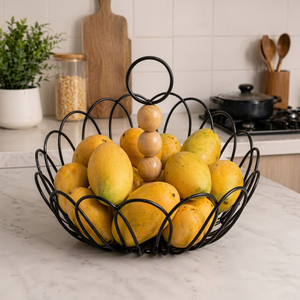 <b>Round</b> Metal Fruit <b>Basket</b> Iron <b>Storage</b> Container Kitchen Minimalist Durable Standing Type Single Tier Welded Design - Product Image 2