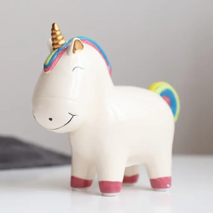 Ceramic piggy bank creative rainbow unicorn change jar children's birthday gift bookshelf ornaments unicorn piggy bank
