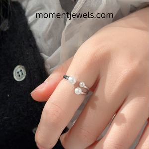 925 sterling <b>silver</b> open <b>ring</b> <b>adjustable</b> round artificial pearl dainty minimalist jewelry gift for women daily wear - Product Image 4