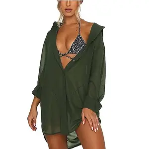 נשים של בגד ים חוף כיסוי למעלה עיצוב oem להתאמה אישית Loose V-צוואר כפתור למטה ביקיני בגד ים