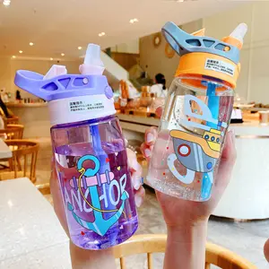 Custom Leuke School Rietje Bpa-vrij Plastic Kinderen Kids Water Drinken Fles Met Stro Voor Kinderen School