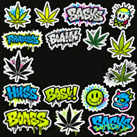50 autocollants décoratifs cool en forme de feuille de cannabis, prix de gros, autocollants personnalisés, imperméables
