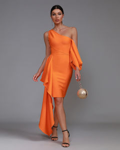 Ocstrade Nouveau design Robe moulante à épaules tombantes Robe de cérémonie Ropa De Mujer de bonne qualité Robe de <span class=keywords><strong>soir</strong></span>ée orange Club Midi Bandage - Product Image 3