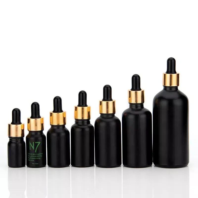 5Ml 10Ml 15Ml 20Ml 30Ml 50Ml 100Ml Mat Zwart Met Gouden Glazen Druppelflesjes Voor Huidverzorging Essence Haaroliefles