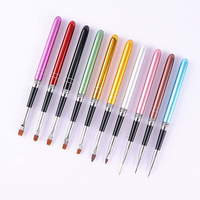 Ensemble professionnel de pinceaux à ongles multifonctionnels en nylon avec manches métalliques, pinceaux plats, ovales, coudés et liner pour le dessin d'ongles