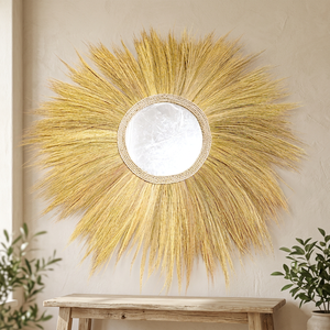 Grand miroir mural rond bohème en rotin naturel Rayung, écologique, durable, fait main, décoratif pour mariage - Product Image 5