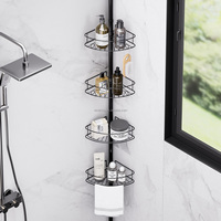 WIREKING Support de douche d'angle sur pied Tension Pole 4 niveaux antirouille Étagères d'organisation de salle de bain pour baignoire Shampooing Rangement