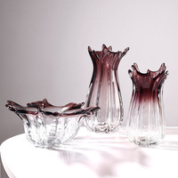 Vase en verre transparent dégradé, plateau à fruits, ornement d'art de luxe léger, décoration de modèle de maison, décoration douce haut de gamme