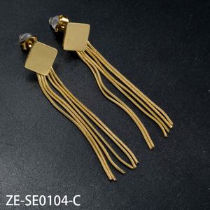 Joyería de Moda al por Mayor, Aretes Colgantes, Acero Inoxidable Chapado en Oro de 14K, Geométricos, Unisex, Zeadear ZE-SE0110 - Product Image 5