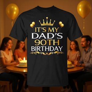 Camiseta para el 90.º cumpleaños de papá, diseño de corona negra y dorada, ajuste unisex para adultos - Product Image 3