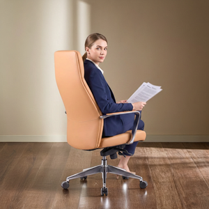 High <b>Back</b> Contemporary Lift <b>Chair</b> PU Leather Office <b>Chair</b> with Metal Swivel Base and Ergonomic Lumbar <b>Support</b> - Product Image 1