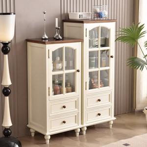 <span class=keywords><strong>Aparador</strong></span> de Madera Maciza de Estilo Americano Rústico Vintage para Vino y Licores con Puertas de Vidrio para Sala de Estar y Almacenamiento en el Hogar - Product Image 1