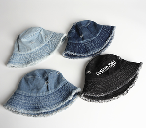 Chapeau Bob Personnalisé en Jean – Ajoutez Votre Propre Logo – Visière Effet Vieilli – Protection Solaire – Logo Personnalisé – Chapeau Bob Uni – Modèle Pêcheur - Product Image 1