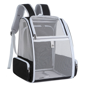 Breathable <b>Pet</b> Backpack For Cat Travel Large Capacity Mesh <b>Carrier</b> With Side Pocket Gray Black Pink Color Polyester Material - Product Image 5