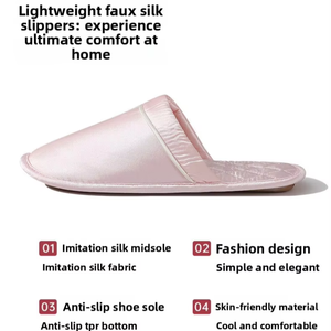 Pantuflas de satén rosa y gris para hotel, <span class=keywords><strong>spa</strong></span>, invitados, bodas, viajes, con suela de TPR para interiores - Product Image 2