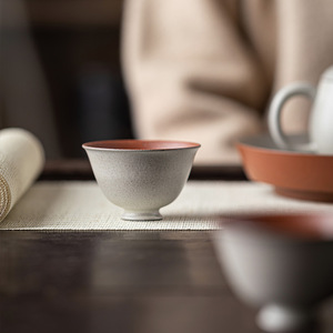 Guanlan Coarse Pottery Stem Cup Gray Glaze Single Tasting Cup For Kung Fu <b>Tea</b> <b>Set</b> Household Use - Product Image 1