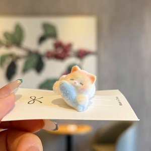 Niedliche Samt-Katzenhaarspange mit Katze beim Fisch fressen Design, hübsches Accessoire für Frauen und Mädchen, Plüsch-Haarklammer, Entenschnabel-Clips - Product Image 5