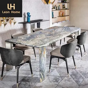 התאמה אישית של יצרן יוקרה עיצוב איטלקי מודרני סט שולחן אוכל זהב שיש שולחן אוכל יוקרתי בסגנון אור