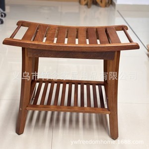 Teak Bathroom <b>Stool</b> With Armrests 60x34.5x45.5cm Double Layer Storage Solid <b>Wood</b> <b>Shower</b> Seat For Bathing - Product Image 5