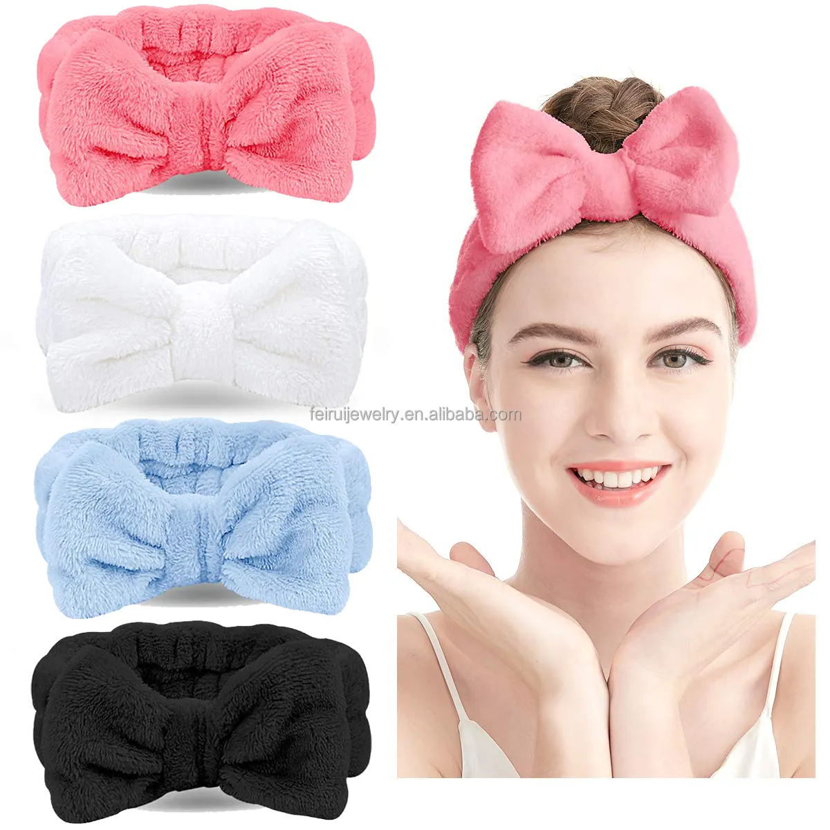 custom Bow Makeup Headband Microfiber Bowtie Towel Spa Headband Soft Bath Shower Hair band for girls Washing Face skincare