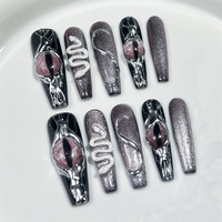 Faux ongles à presser faits main en forme de serpent, super longs, forme cercueil XL XXL XXXL, carrés, sur mesure, avec boîte d'emballage