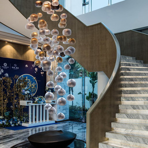 Banquet Hôtel Escaliers Boule Ronde Lustre Plafond Villa Duplex Salon Lave Verre Lustre Pendentif Lumière - Product Image 2