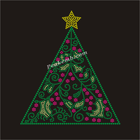 Transfert de strass de conception d'arbre de Noël personnalisé en gros pour le vêtement