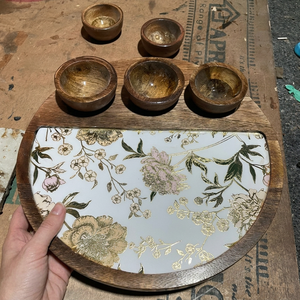 Bandeja de Servir de Madera LORD con 3 Tazones, Plato Decorativo con Incrustaciones Florales, Modelo LV61616, para Servicio de Mesa y Decoración del Hogar - Product Image 4