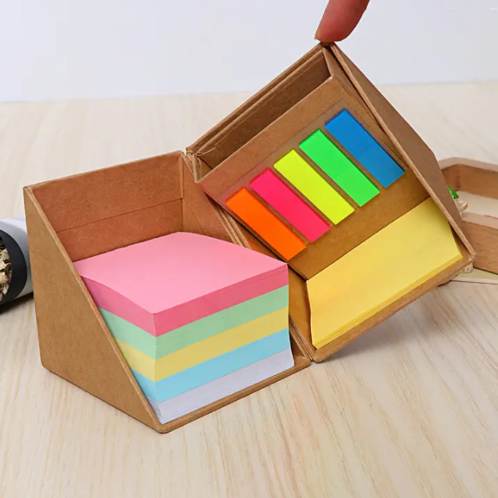 Biểu Tượng Tùy Chỉnh Có Thể Gập Lại Cube Ghi Chú Dính Với Chủ Bút Vuông Cube Kraft Giấy Chú Ý Dính Pad Với Hộp Chủ Bút Cho Khuyến Mãi