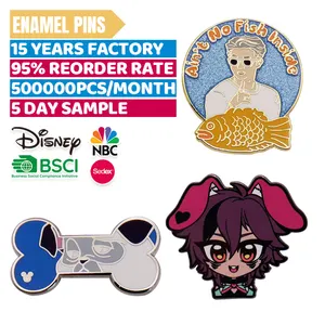 Wholesale 3D Metal Enamel Button Badges Soft Hard Cute Anime Hat Cartoon Gold School Small Lapel Pin Cheap Custom Logo