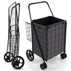 <b>Foldable</b> Steel Shopping Trolley 1 Handle Durable 60L Capacity Grocery <b>Cart</b> Black Wire Frame Utility Bag Carrier Indoor Outdoor - Product Image 3
